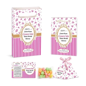 Çizgi Model Pembe Renkli Yasin Kitabı, Piramit Külah, Mevlüt Şekeri, Ayet-el Kürsi Magnet, Karton Çanta