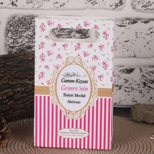 Çizgi Pembe Karton Çanta