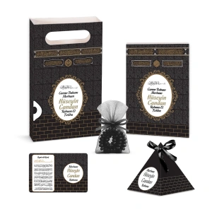 Kabe Model Siyah Renkli Yasin Kitabı, Piramit Külah, Ayet-el Kürsi Magnet, Karton Çanta ve Tesbih