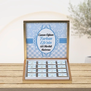 Kalp Mavi 48li Gold Kutu Çikolata