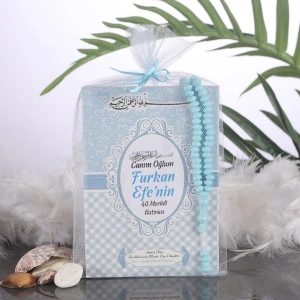 Kalp Mavi Tül Kese + Yasin + Tesbih