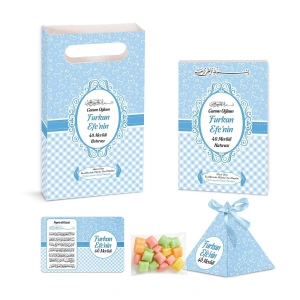 Kalp Model Mavi Renkli Yasin Kitabı, Piramit Külah, Mevlüt Şekeri, Ayet-el Kürsi Magnet, Karton Çanta