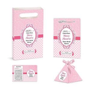 Kalp Model Pembe Renkli Yasin Kitabı, Piramit Külah, Ayet-el Kürsi Magnet, Karton Çanta