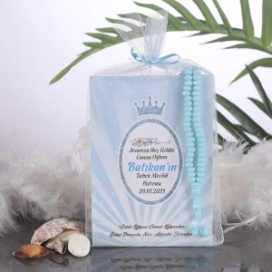 Taç Mavi Tül Kese + Yasin + Tesbih