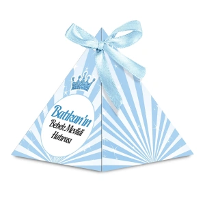 Taç Model Mavi Renkli Mevlüt Şekeri İçin İsme Özel Piramit Külah