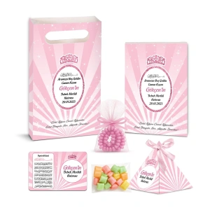 Taç Model Pembe Renkli Yasin Kitabı, Piramit Külah, Mevlüt Şekeri, Ayet-el Kürsi Magnet, Karton Çanta ve Tesbih