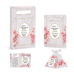 Zerafet Model Pembe Renkli Yasin Kitabı, Piramit Külah, Ayet-el Kürsi Magnet, Karton Çanta