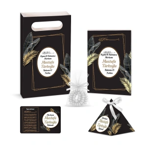 Zerafet Model Siyah Renkli Yasin Kitabı, Piramit Külah, Ayet-el Kürsi Magnet, Karton Çanta ve Tesbih