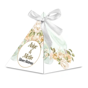 Zerafet Model Yeşil Renkli Mevlüt Şekeri İçin İsme Özel Piramit Külah