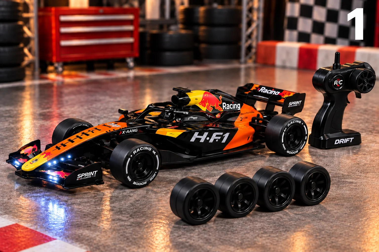 1:16 LED Işıklı Şarjlı Kumandalı Formula Aracı 4 Yedek Drift Tekerli