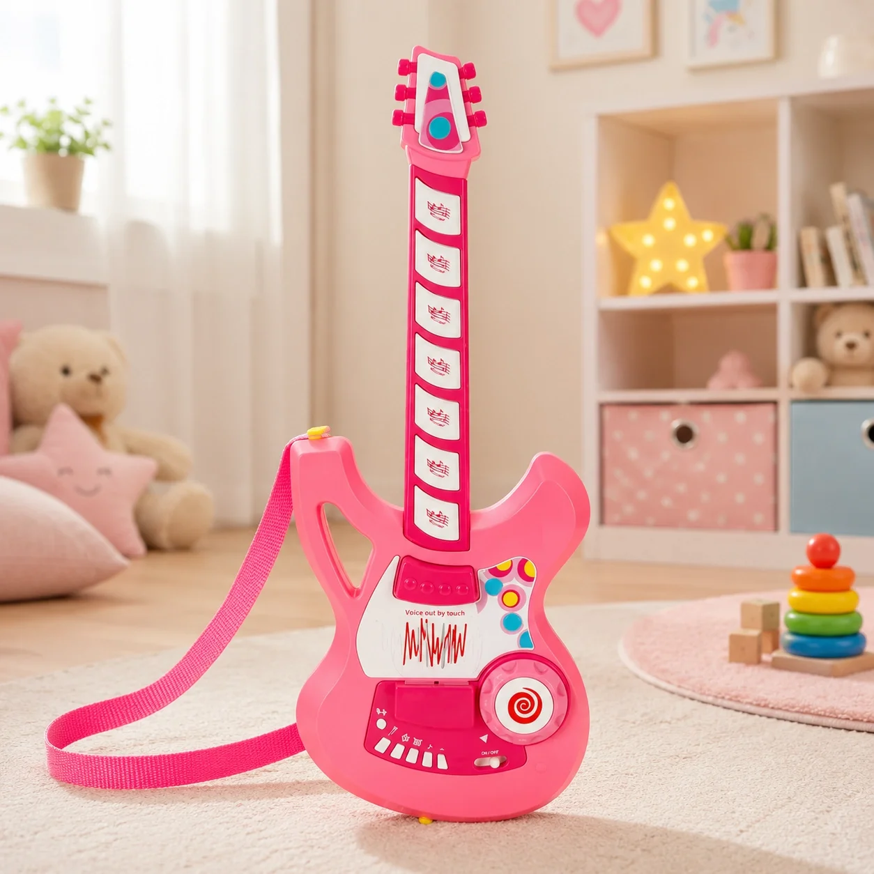 61 Cm Pembe Elektronik Gitar Sesli Askılı Sensörlü