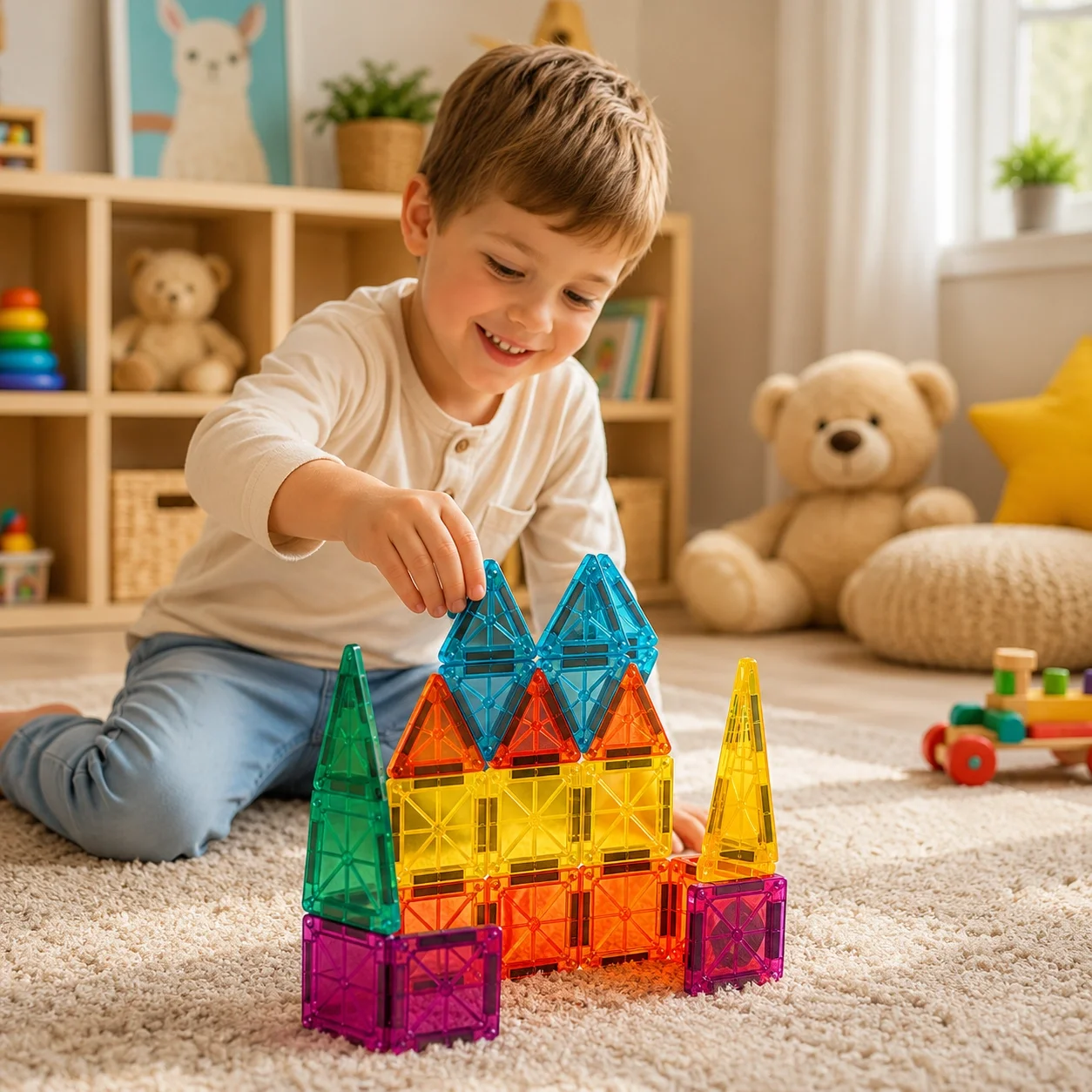 Manyetik Bloklar 24 Parça | Renkli Eğitici Manyetik Yapı Oyuncağı - 3.75 Cm