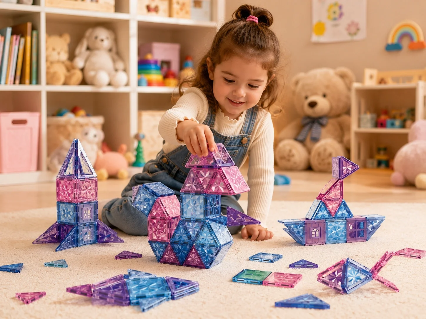 70 Parça 7,5 Cm Manyetik Yapı Blokları | Renkli Manyetik İnşa ve Tasarım Seti
