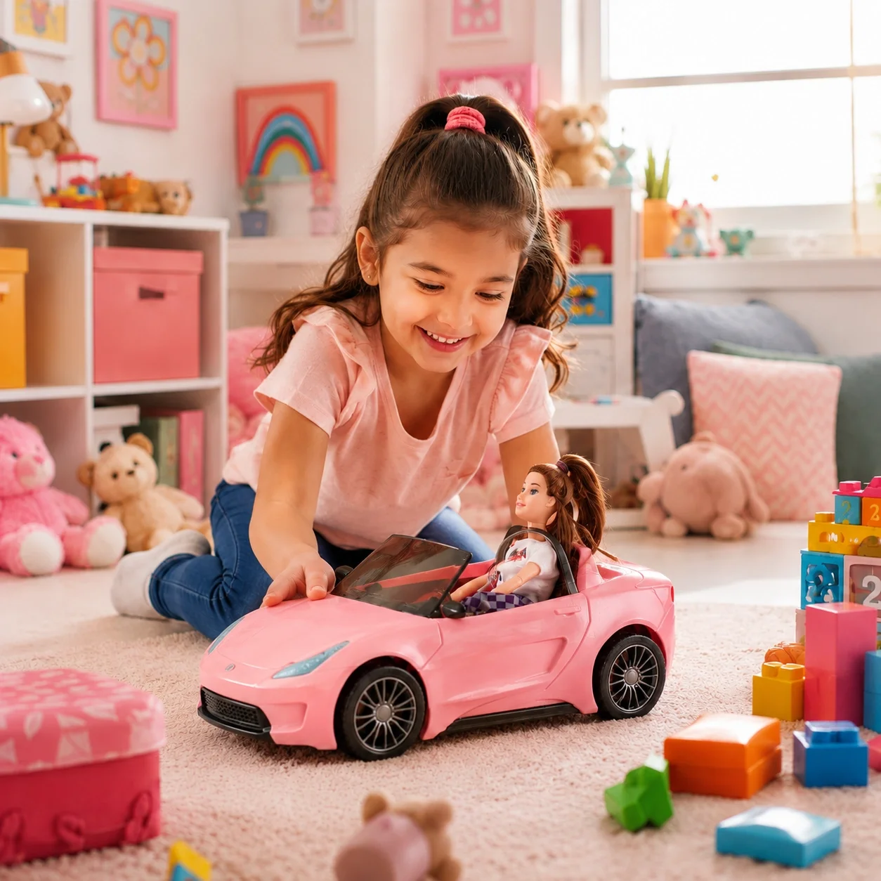 Pembe Bebekli Oyuncak Araba 29 cm