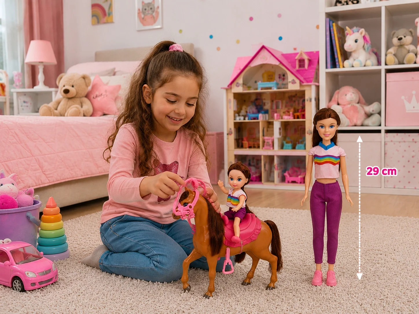 29Cm Atlı Kızı ve Anne Bebek