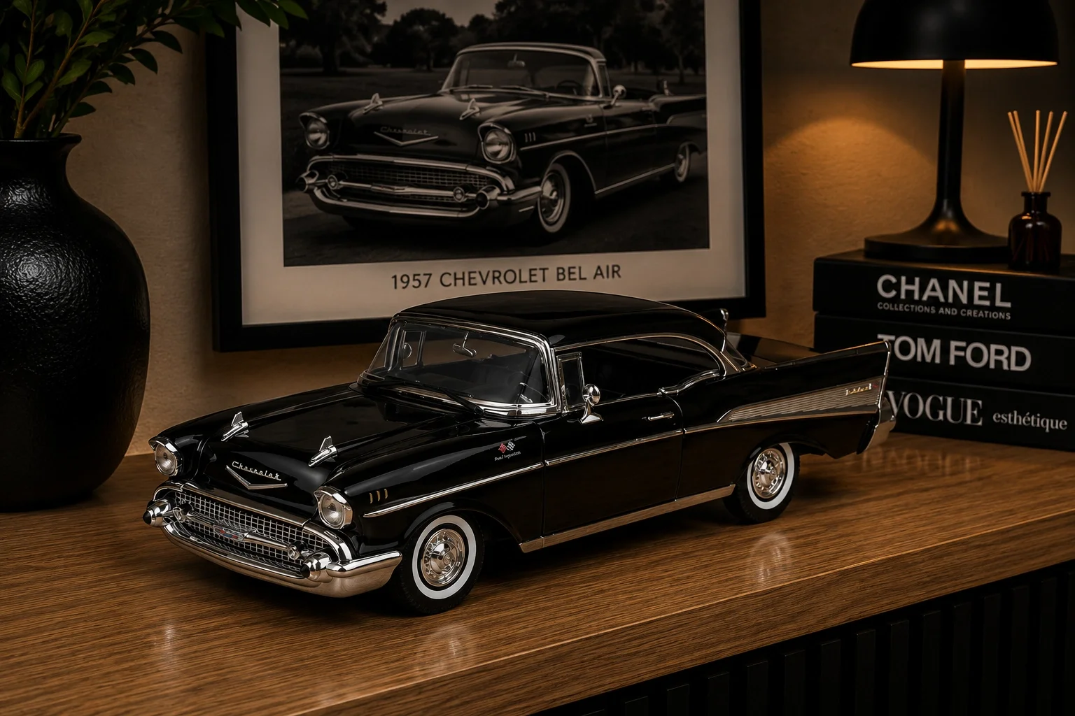 Lisanslı 1:18 1957 Chevy Bel Air Hard Top Metal Model Araba
