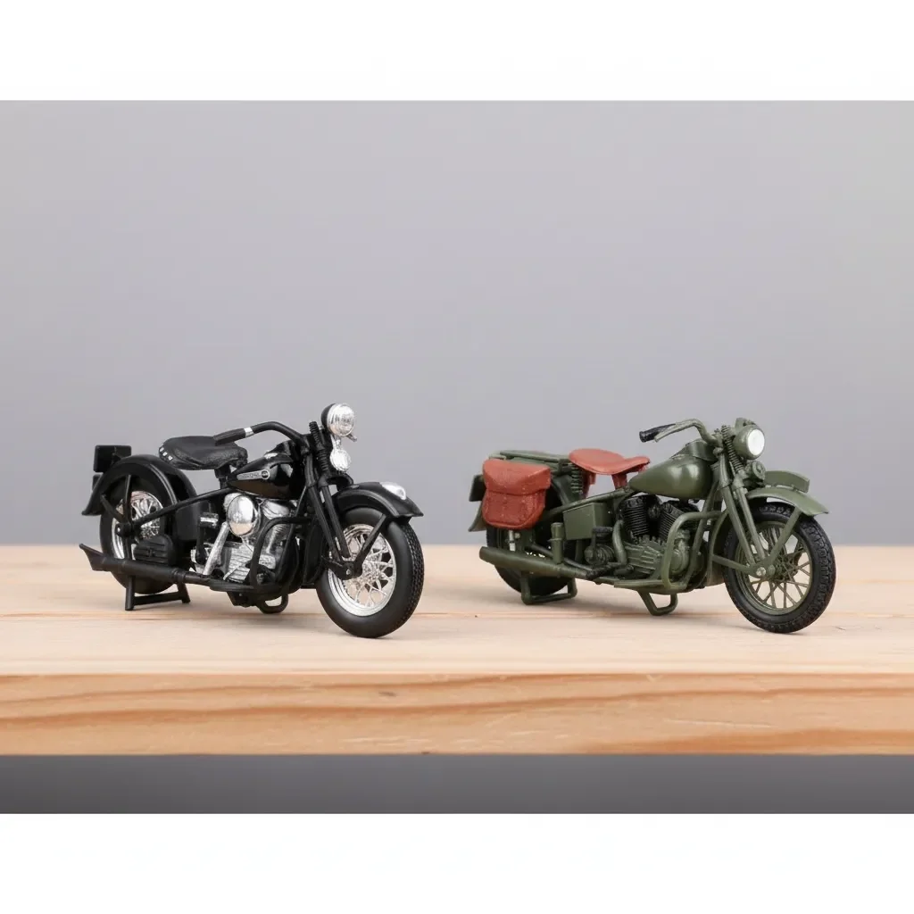 Lisanslı Metal 1:18 Harley Davidson İkili Motorsiklet Koleksiyon Seti - 1948 FL Panhead ve 1942 WLA Flathead