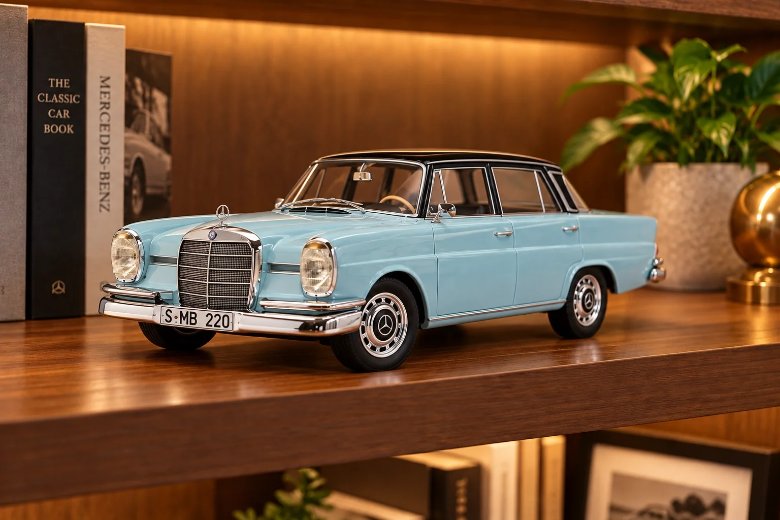 Lisanslı 1/18 Mercedes-Benz 220SE W111 Açık Mavi Model Araba