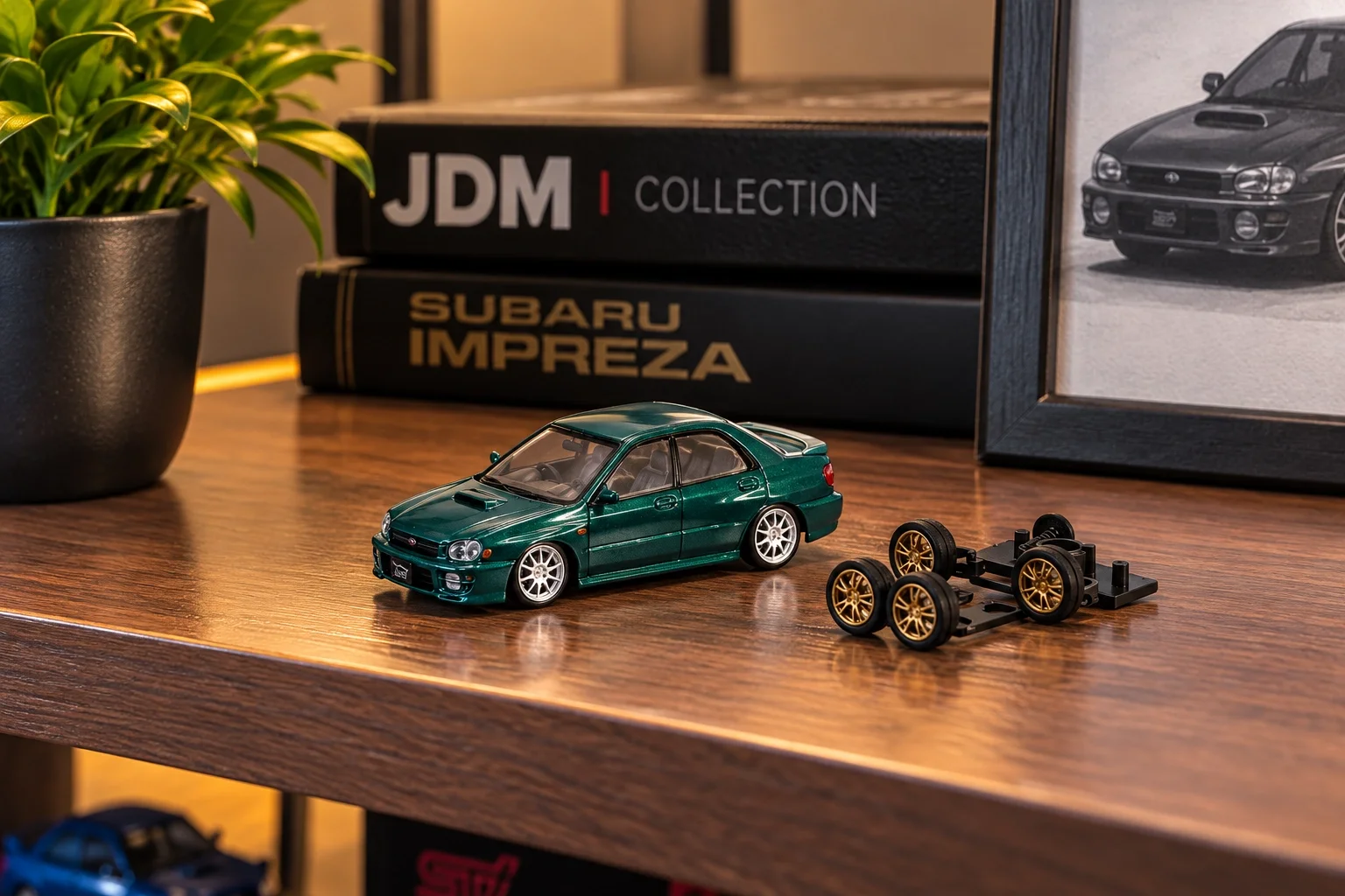 Lisanslı 1:64 Subaru Impreza WRX 2001 Yeşil Model Araba