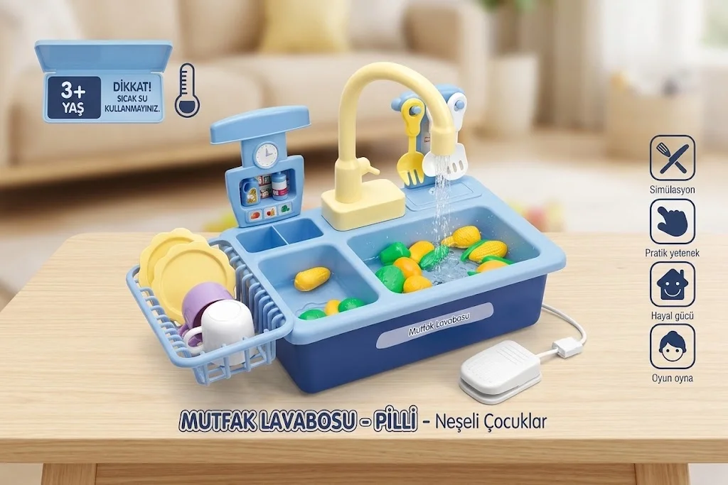 Eğitici Sesli Modern Banyo Lavabo Oyuncak Lavabo Seti