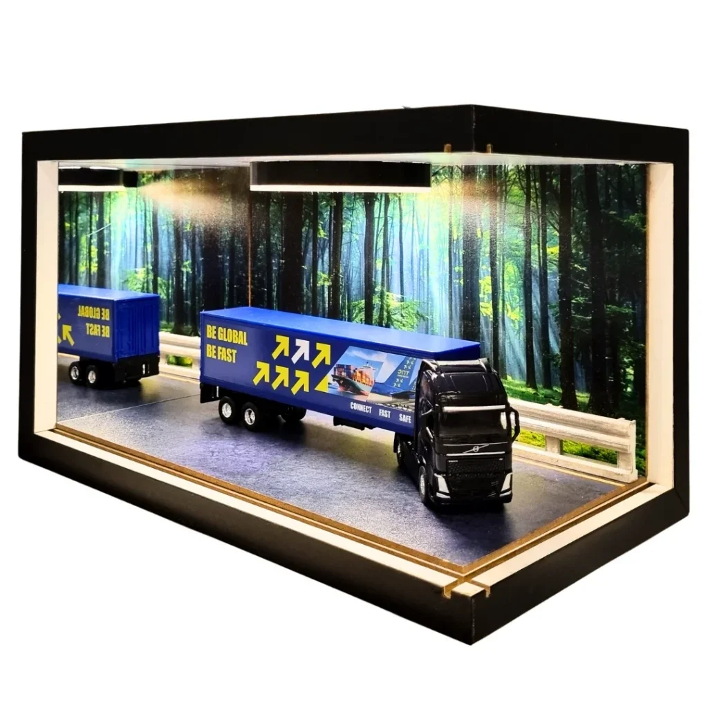 Global Motion Volvo Truck Ahşap Işıklı Mobilya Diorama Vitrin | Volvo Tır