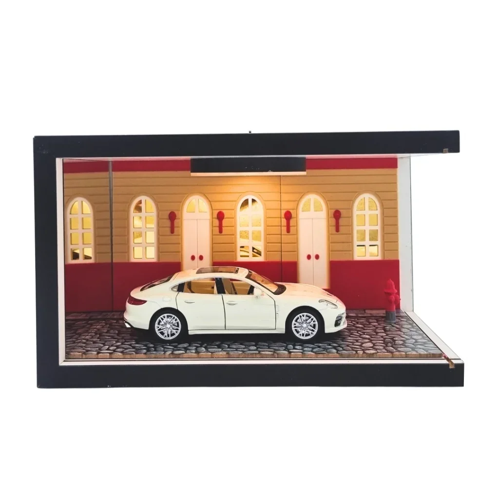 Ivory Boulevard Ahşap Işıklı Mobilya Diorama Vitrin | Porsche Panamera