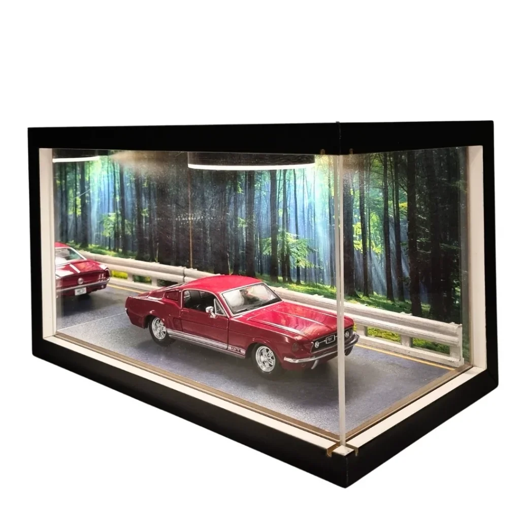 Road to Freedom Ahşap Işıklı Mobilya Diorama Vitrin | Ford Mustang 1967
