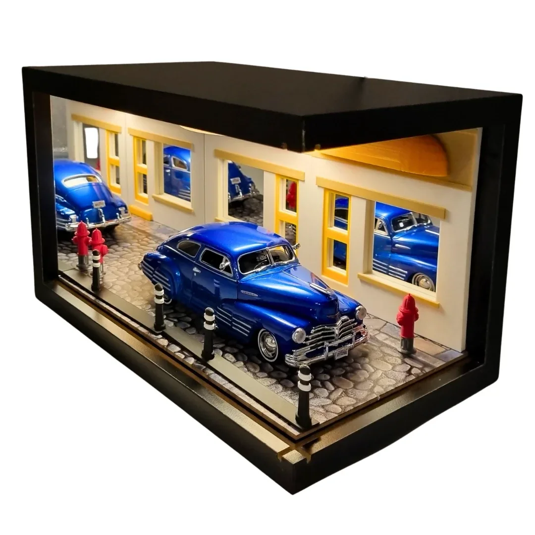 Sapphire Street Işıklı Ahşap Mobilya Diorama Vitrin | 1:24 1948 Chevy Aerosedan Fleetline
