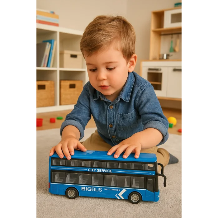 1:16 Sürtmeli Sesli Işıklı Çift Katlı Turist Otobüsü