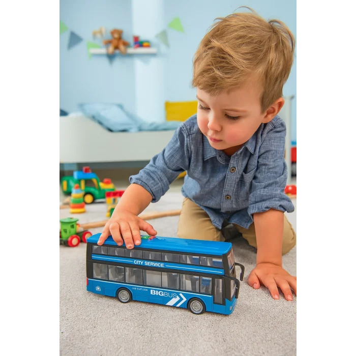 1:16 Sürtmeli Sesli Işıklı Çift Katlı Turist Otobüsü