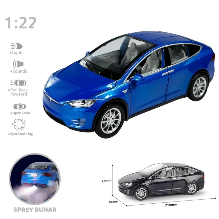 Çek Bırak 1:22 Sesli ve Işıklı Buharlı Tesla Metal Araba