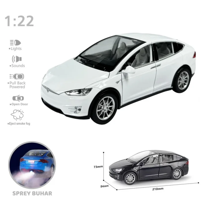 Çek Bırak 1:22 Sesli ve Işıklı Buharlı Tesla Metal Araba
