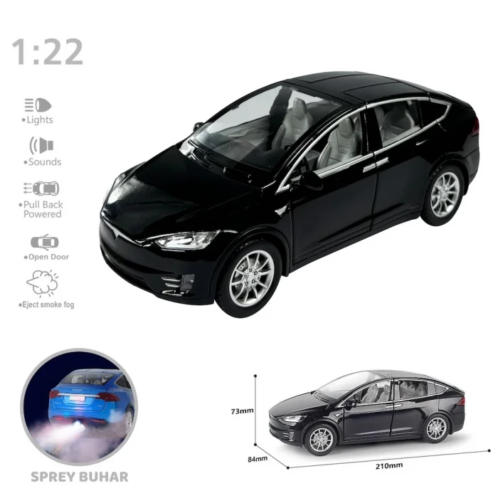 Çek Bırak 1:22 Sesli ve Işıklı Buharlı Tesla Metal Araba