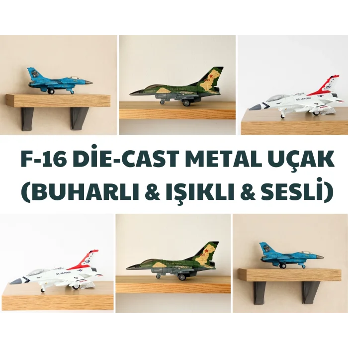 F-16 Die-Cast Çek Bırak Şarjlı Metal Uçak - Buharlı, Işıklı ve Sesli Model