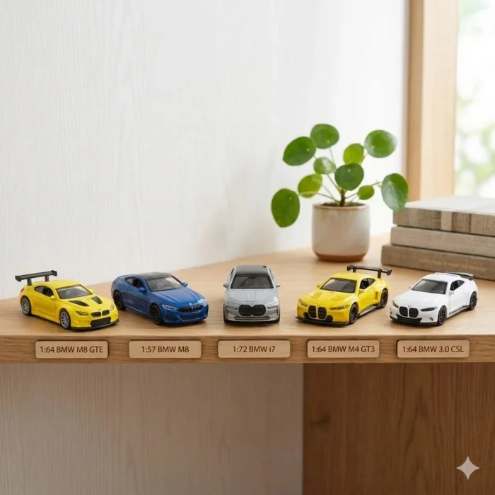 BMW 1:64 Metal Model Araba Koleksiyonu | M8 GTE, M8, i7, M4 GT3, 3.0 CSL (Beşli Set)
