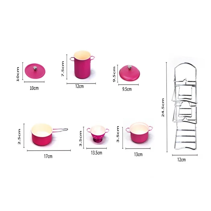 7 Parça Raflı Pembe Emaye Tencere Tava Seti