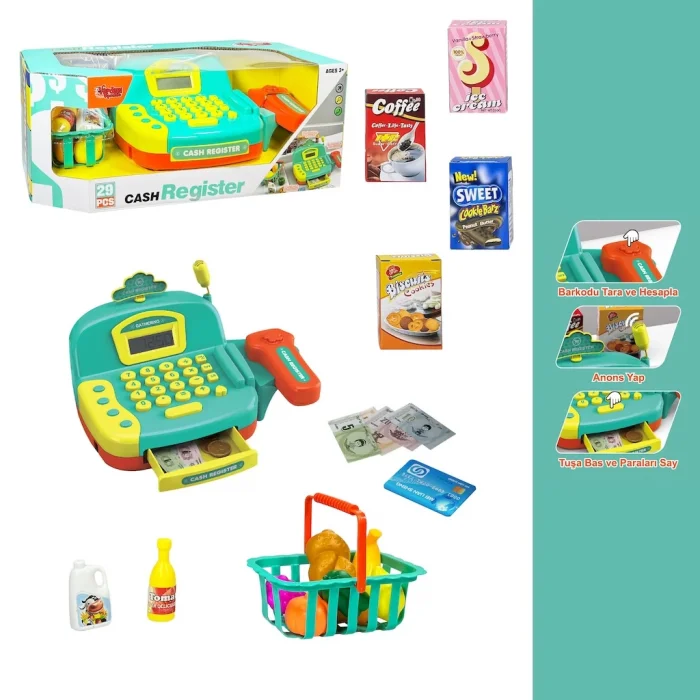 Aksesuarlı Işıklı, Hesap Makinalı, Mikrofonlu Yazarkasa 29 Parça