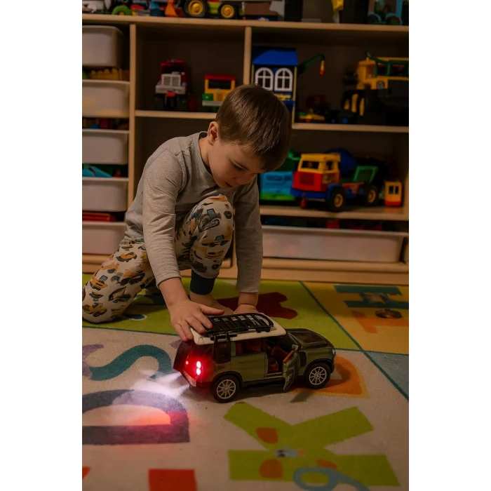 Çek Bırak 1:22 Sesli Ve Işıklı Buharlı Land Discovery Metal Jeep