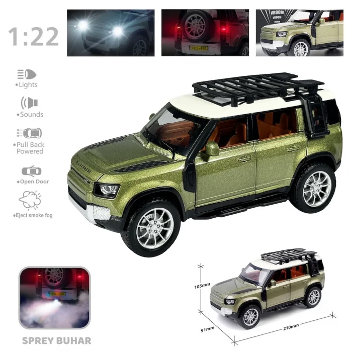 Çek Bırak 1:22 Sesli Ve Işıklı Buharlı Land Discovery Metal Jeep