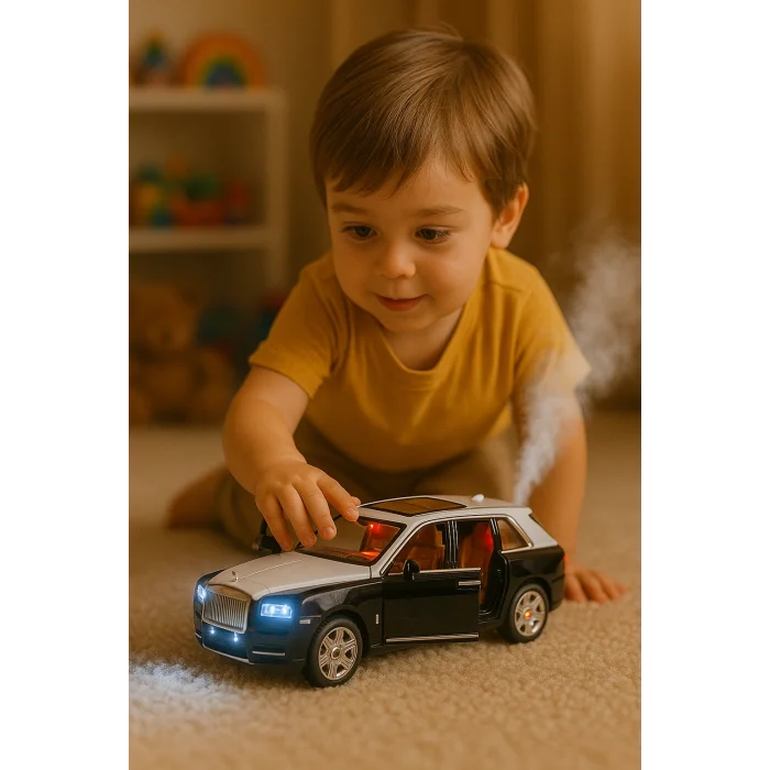 Çek Bırak 1:22 Sesli Ve Işıklı Buharlı Rolls Royce Metal Jeep