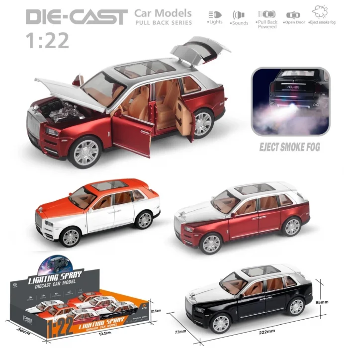 Çek Bırak 1:22 Sesli Ve Işıklı Buharlı Rolls Royce Metal Jeep