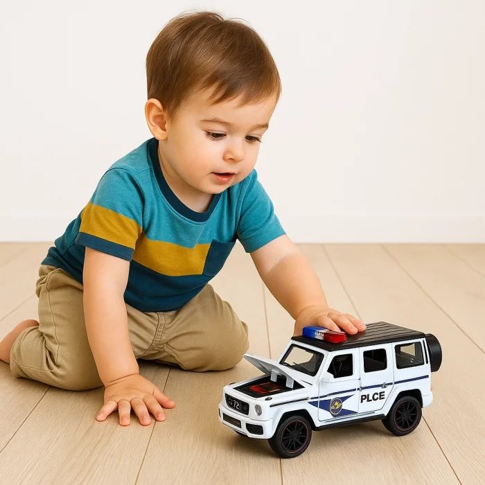 Çek Bırak Işıklı Sesli G Kasa Metal Polis Arabası | Beyaz