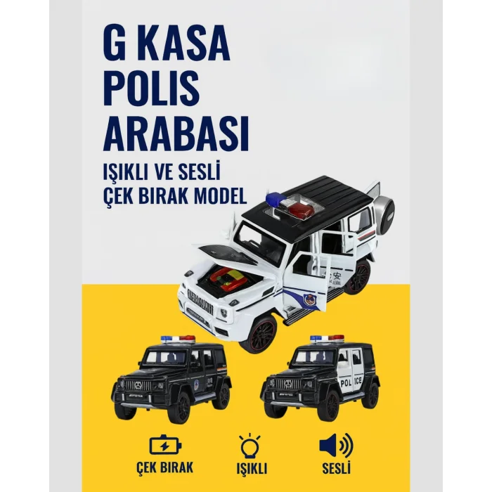 Çek Bırak Işıklı Sesli G Kasa Metal Polis Arabası | Siyah