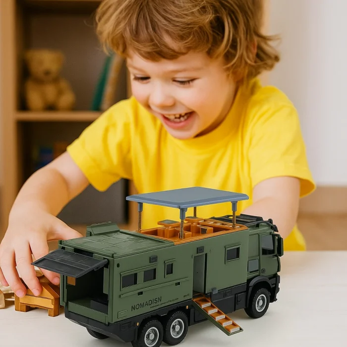 Çek Bırak Işıklı Sesli Metal Karavan | Asker Yeşili