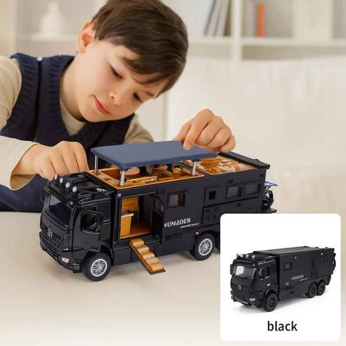 Çek Bırak Işıklı Sesli Metal Karavan | Siyah