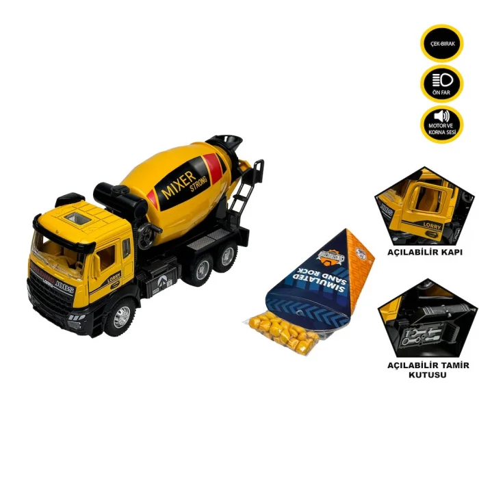 Çek Bırak Metal Işıklı ve Sesli 1:28 Beton Mikseri