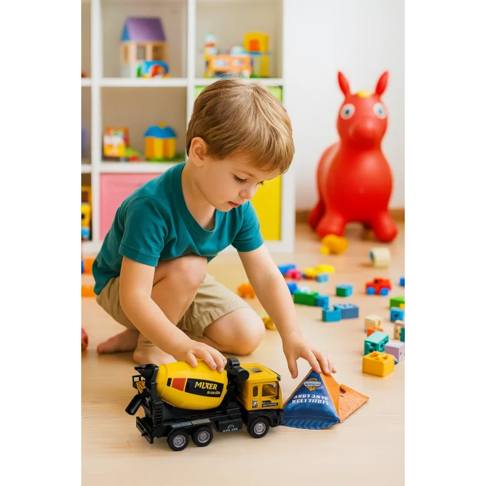 Çek Bırak Metal Işıklı ve Sesli 1:28 Beton Mikseri