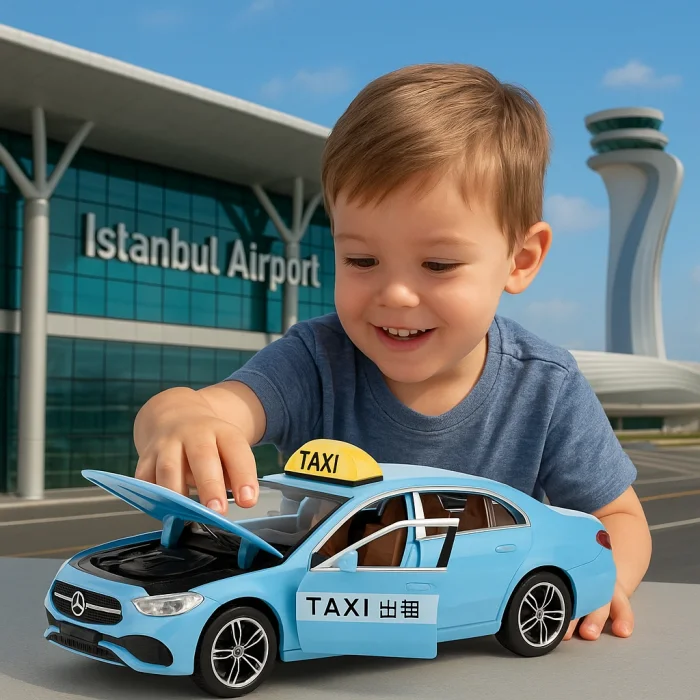 Çek Bırak Metal Mercedes Havalimanı Turkuaz Taksi 1:24 | Işıklı ve Sesli Oyuncak Araba