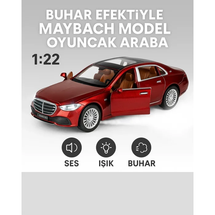 Die-Cast 1:22 Maybach Çek-Bırak Model Araba - Buhar Spreyli, Işık ve Ses Efektli