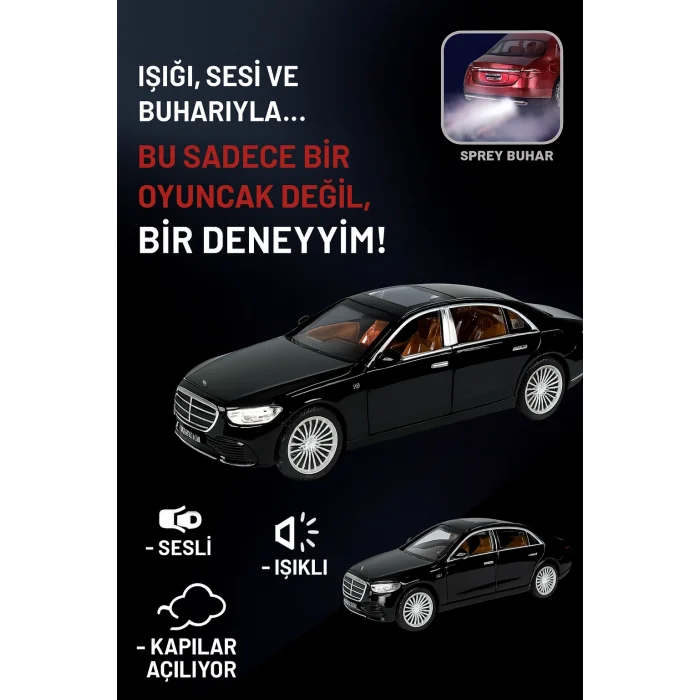 Die-Cast 1:22 Maybach Çek-Bırak Model Araba - Buhar Spreyli, Işık ve Ses Efektli